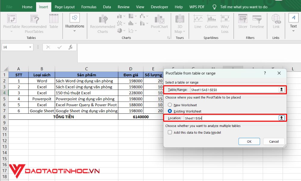 Cách sử dụng Pivot Table Excel bước 2