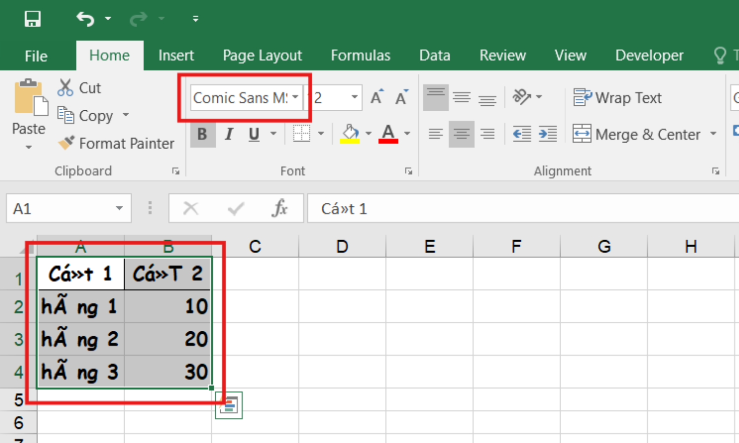 Cách sửa lỗi font chữ trong Excel - Bước 1