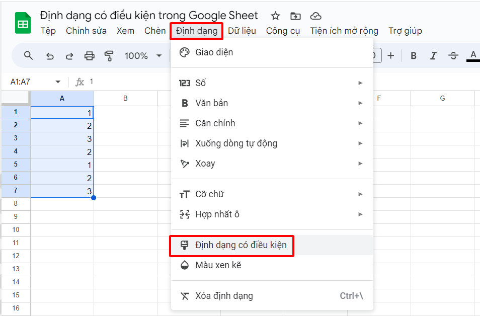 Cách tạo định dạng có điều kiện trong Google Sheet