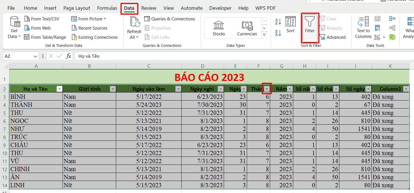 Cách trích xuất dữ liệu trong Excel bước 1