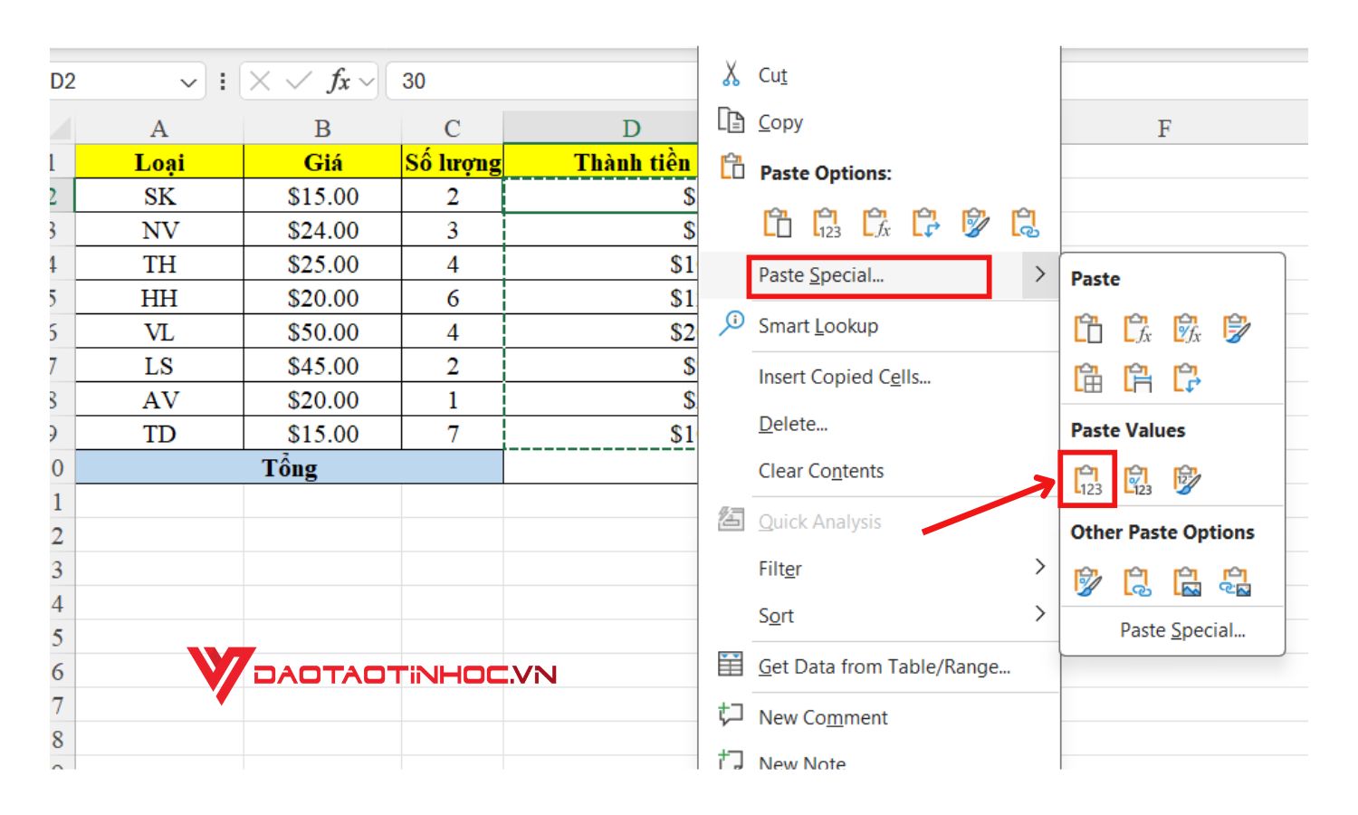 Cách xóa công thức mảng trong Excel
