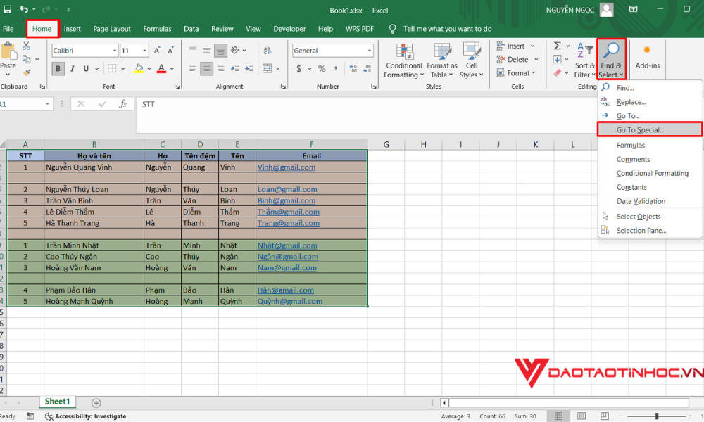 Cách xóa dòng trống trong Excel bằng Go To Special 1