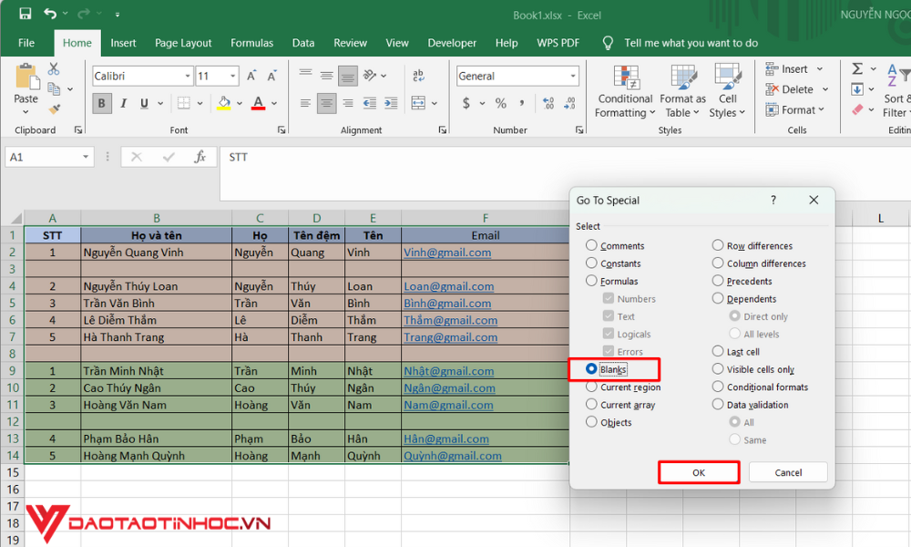 Cách xóa dòng trống trong Excel bằng Go To Special 2