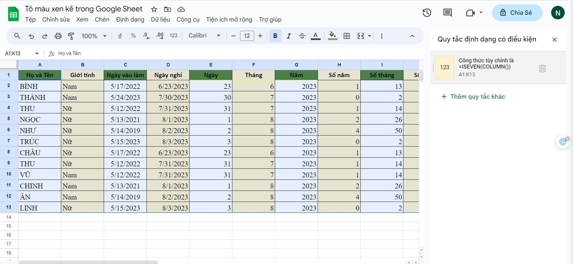 Cách xóa màu xen kẽ trong Google Sheet 2