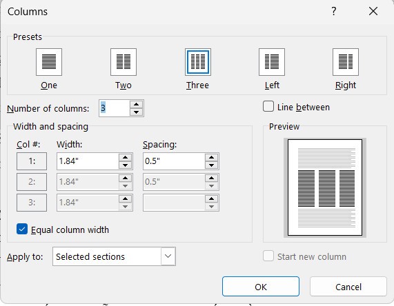 Chia cột trong Word bằng Columns
