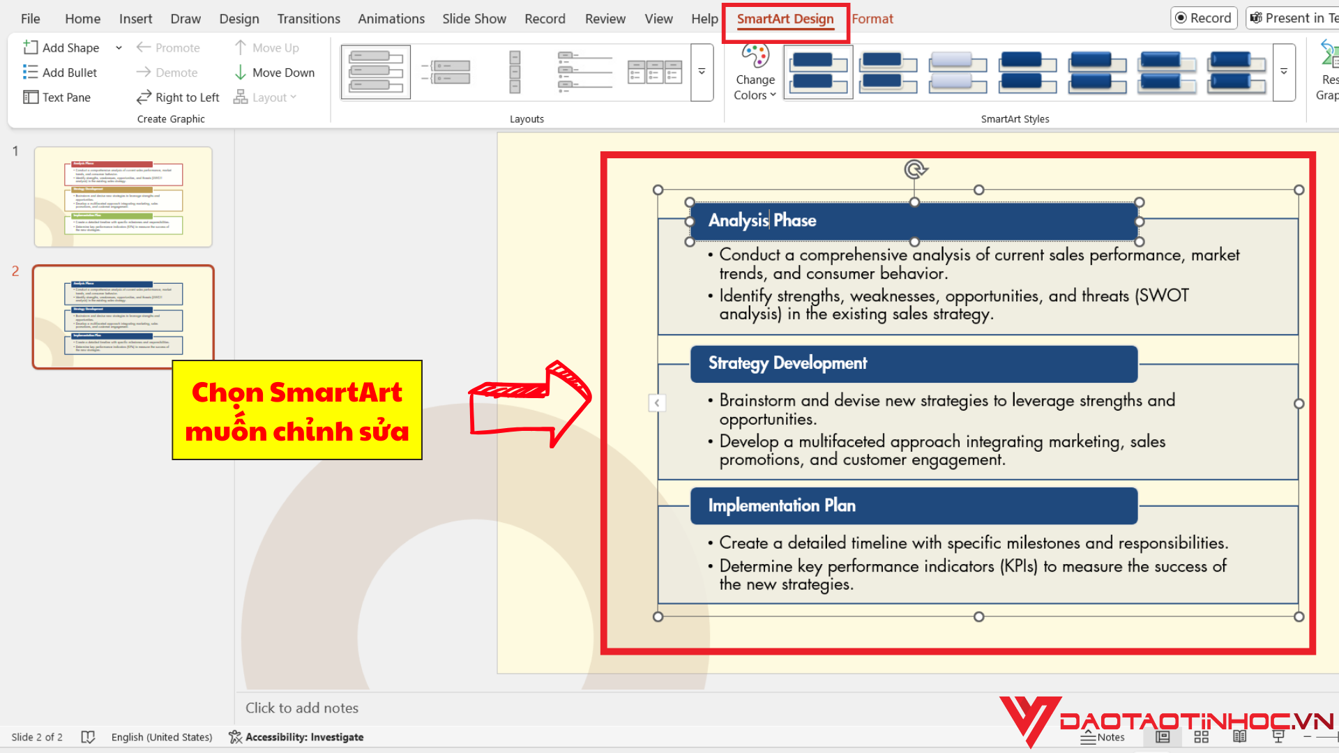 Chỉnh sửa SmartArt bước 1