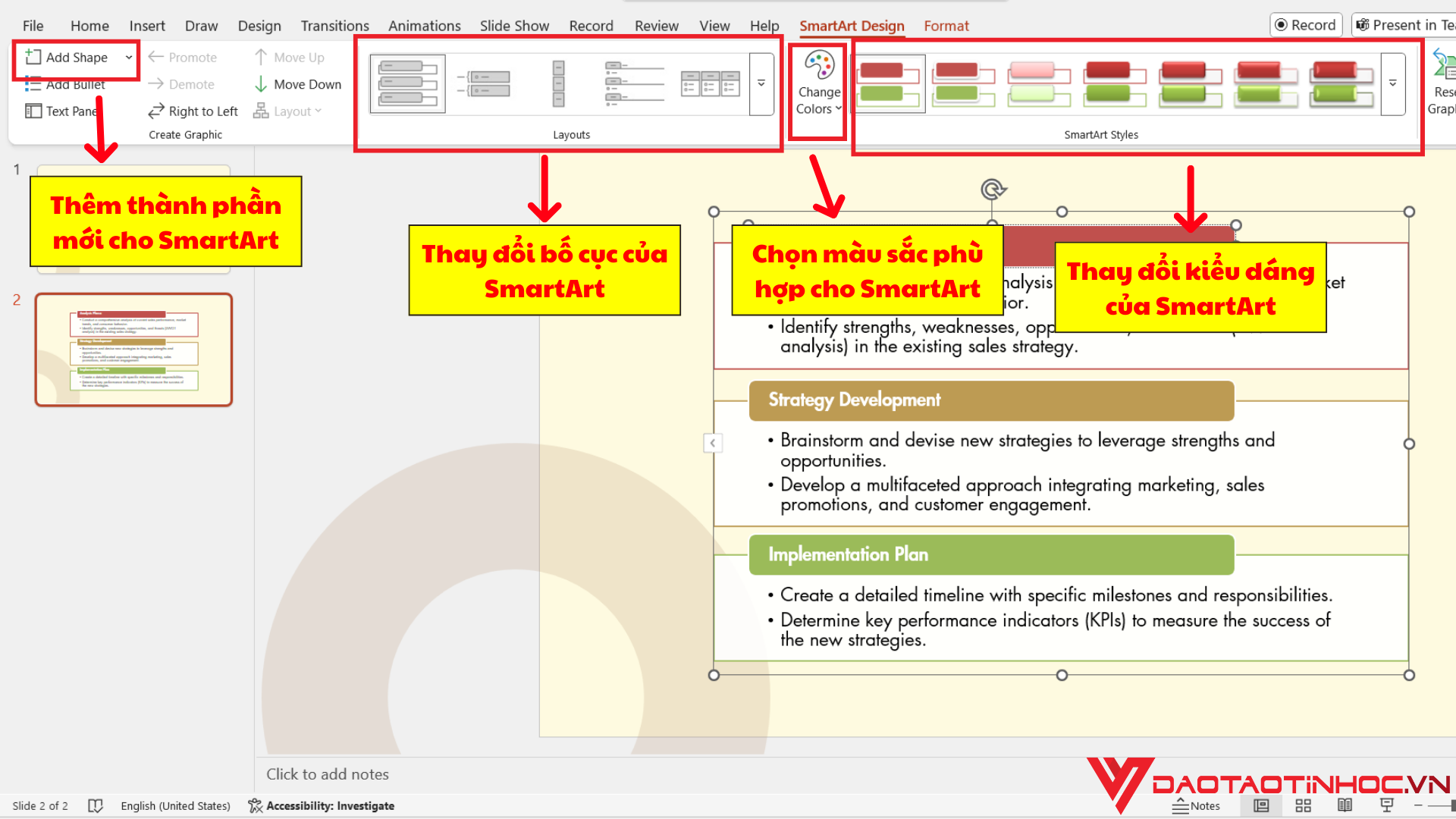 Chỉnh sửa SmartArt bước 2
