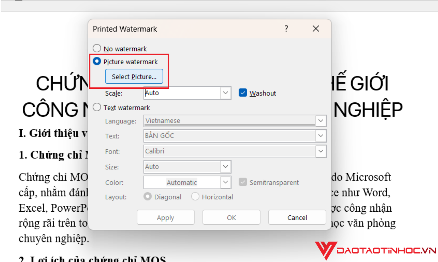 Chọn Select Picture
