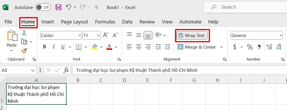 Chọn Wrap Text để xuống dòng trong ô excel