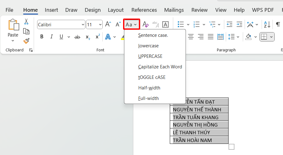 Chuyển chữ in hoa thành chữ thường bằng Microsoft Word 2