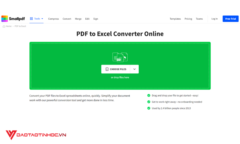 Chuyển file PDF sang Excel bằng Small PDF 1