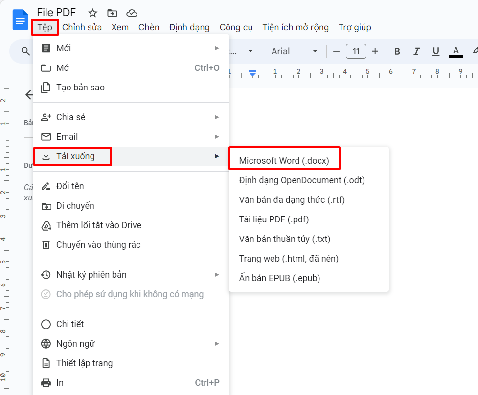 Chuyển PDF sang Word bằng Google Docs bước 4