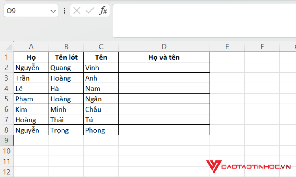 Cộng chuỗi trong Excel bằng hàm CONCATENATE 1