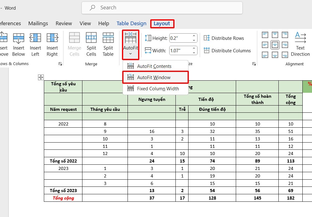 Copy bảng từ Excel sang Word bằng cách copy - paste và sử dụng AutoFit