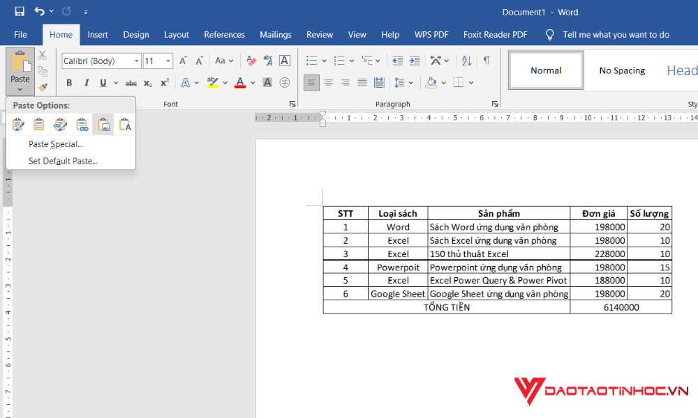 Copy bảng từ Excel sang Word bằng Paste Picture bước 2