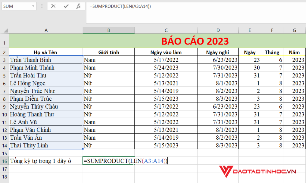 Đếm ký tự nhiều ô trong Excel - 1