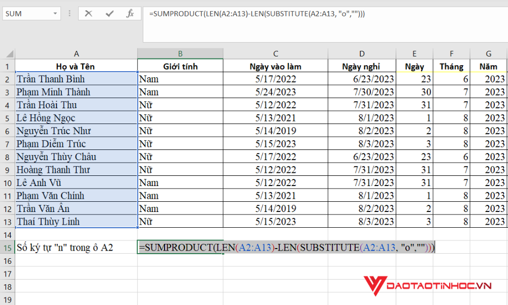 Đếm số ký tự có điều kiện trong dãy ô Excel - 1
