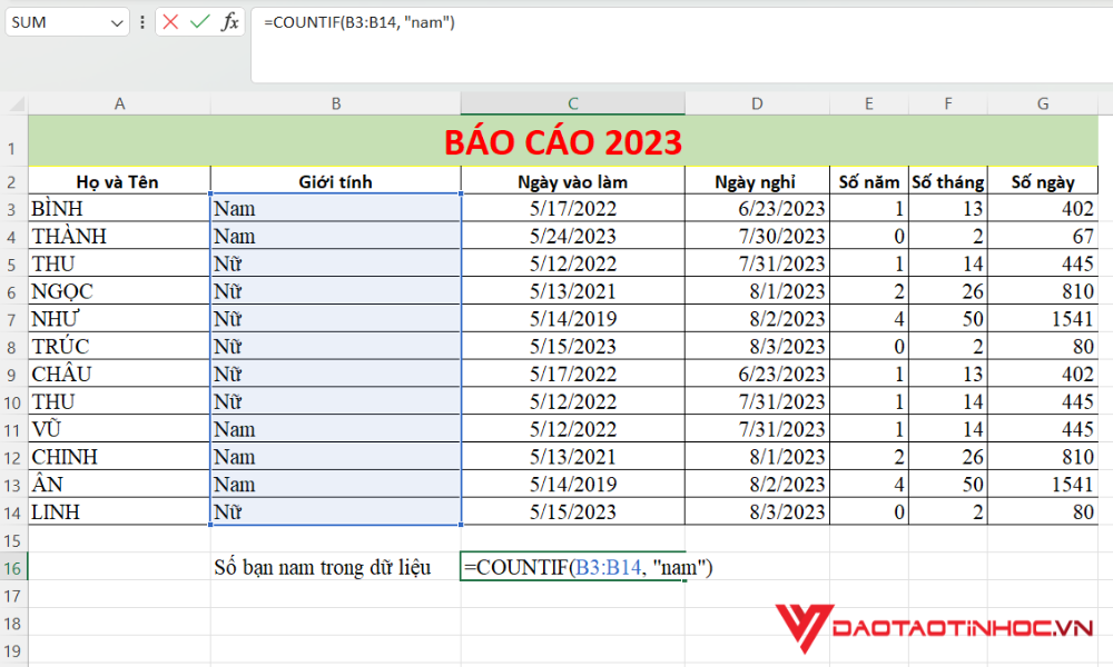 Đếm số lần xuất hiện trong Excel bằng hàm COUNTIF 1