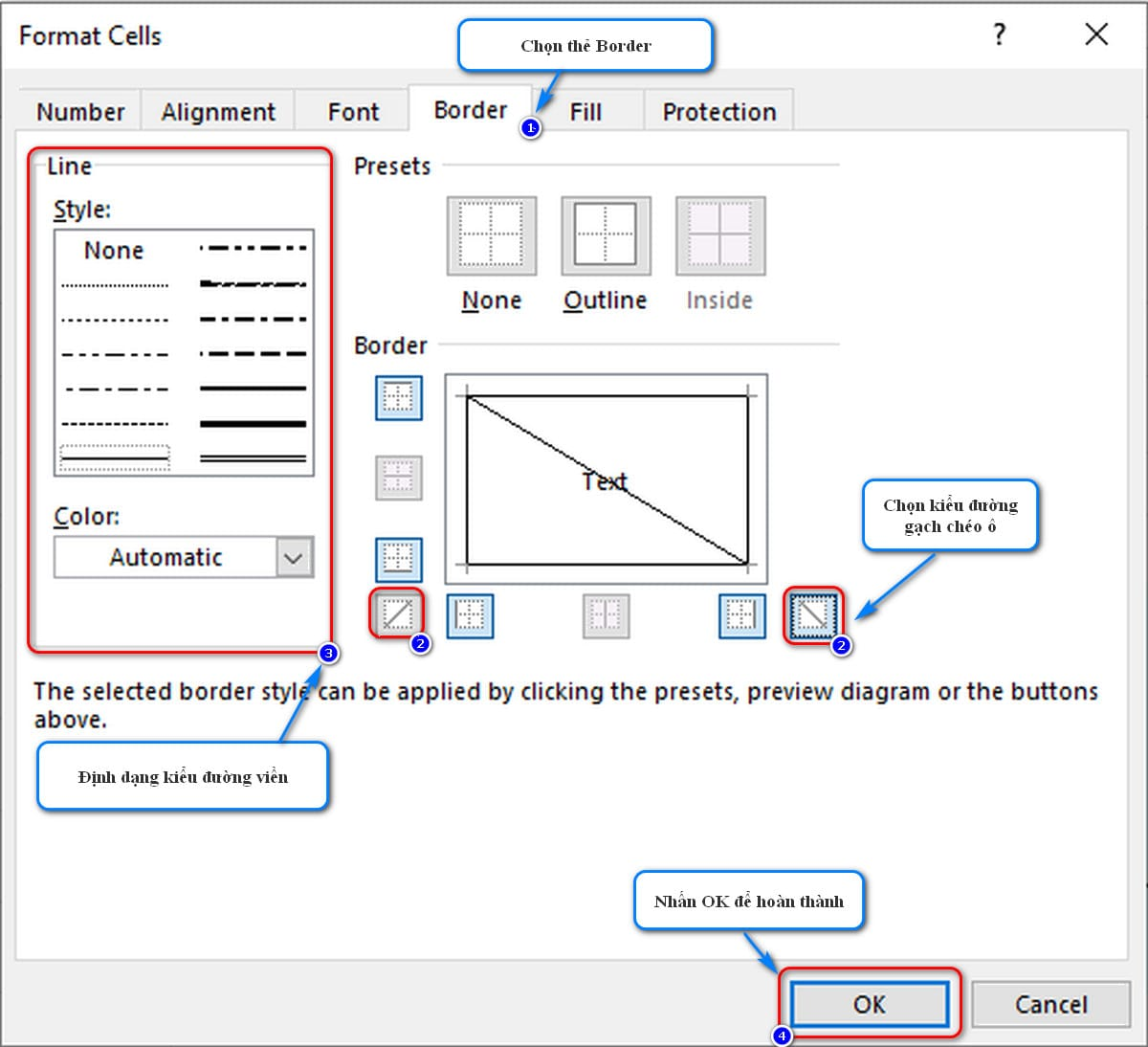 Định dạng đường chéo ô đơn giản, nhanh chóng