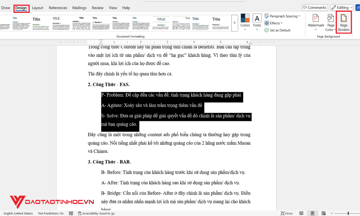 Đóng khung văn bản - Bước 2
