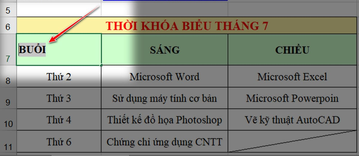 Ghi nội dung bạn muốn hiển thị trong ô gạch chéo