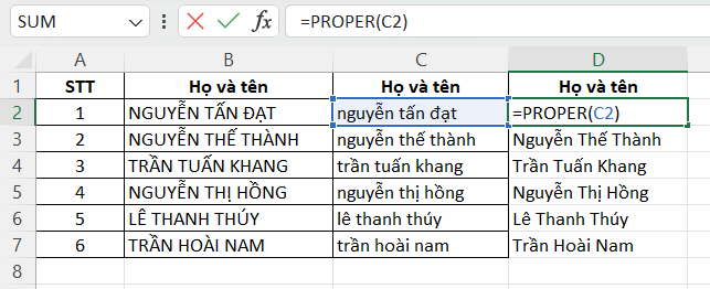 Hàm chuyển chữ in hoa thành chữ in thường trong Excel