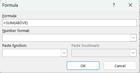 Hàm SUM trong Word 2