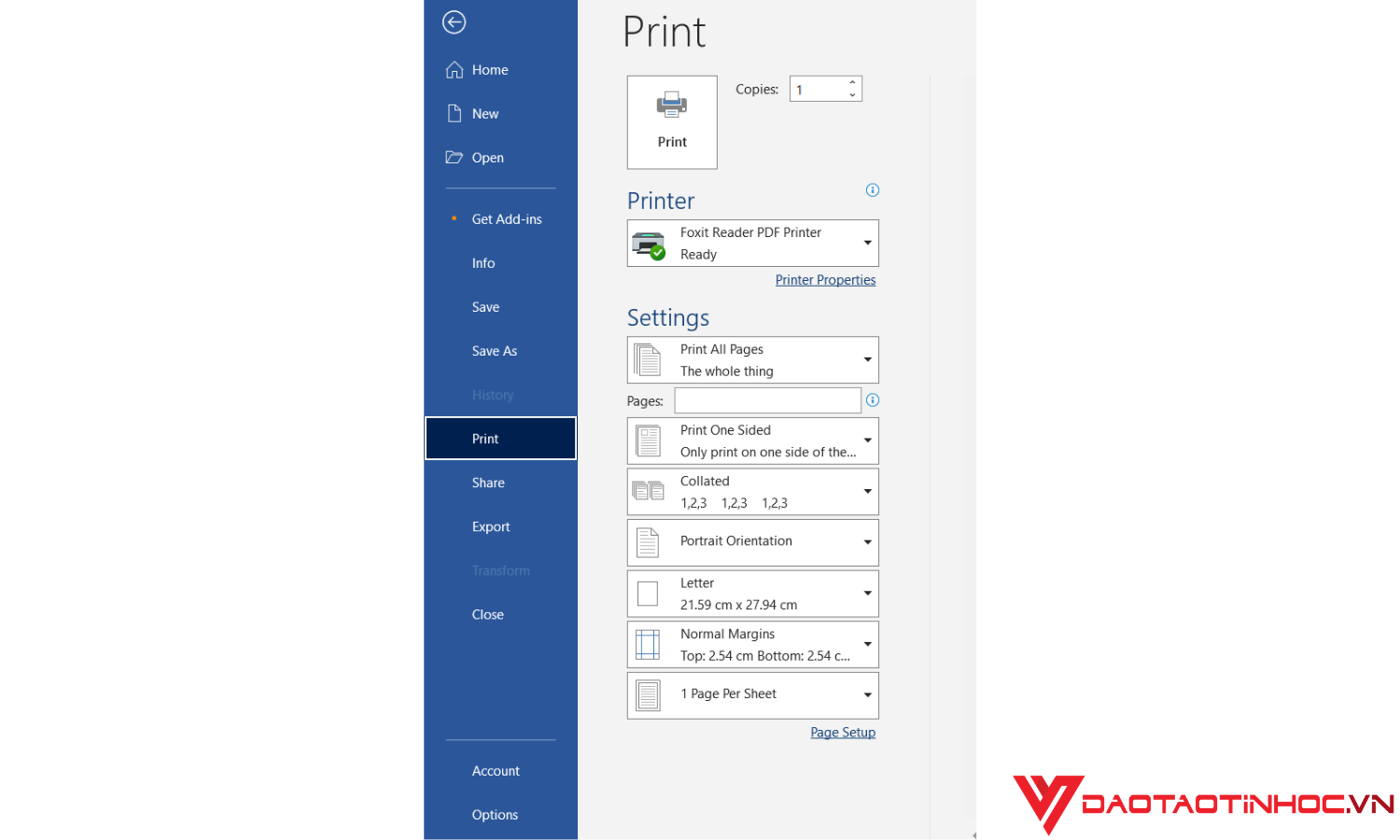 Hướng dẫn in văn bản word - chọn các thông số in