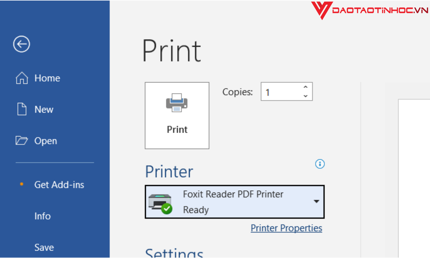 Hướng dẫn in văn bản word - thiết lập in cơ bản
