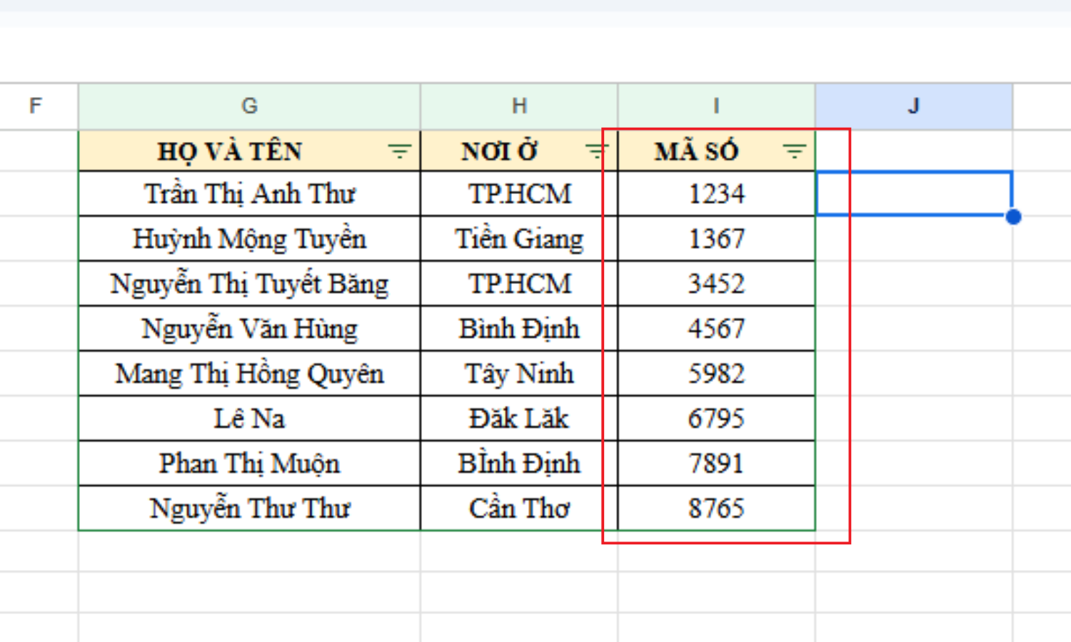 Hình 5. Hướng dẫn cách tạo bộ lọc trong Google Sheet