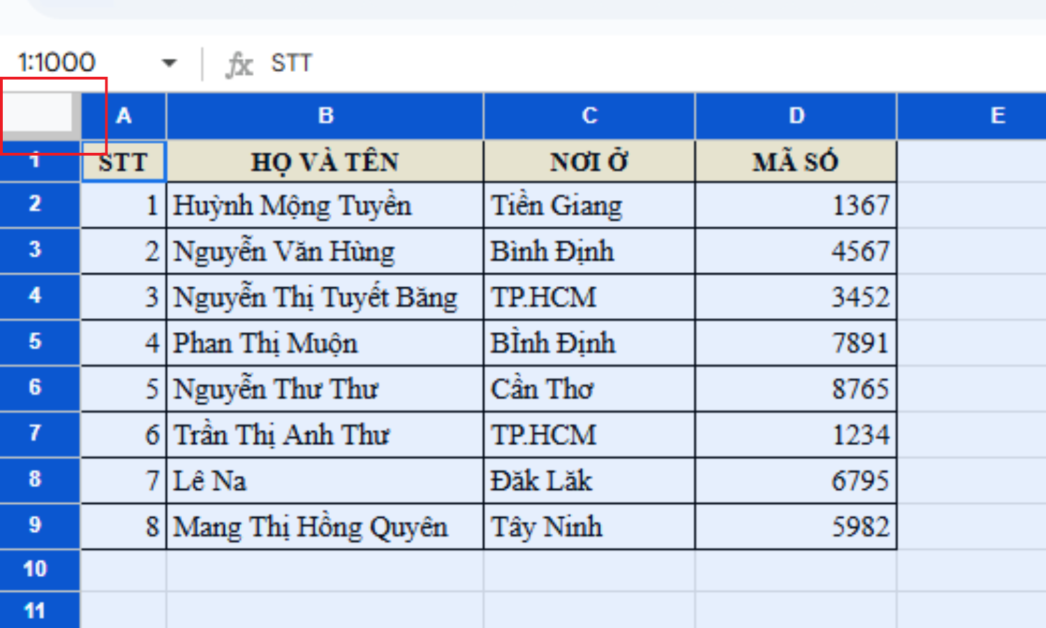 Hình 2. Hướng dẫn cách tạo bộ lọc trên Google Sheet