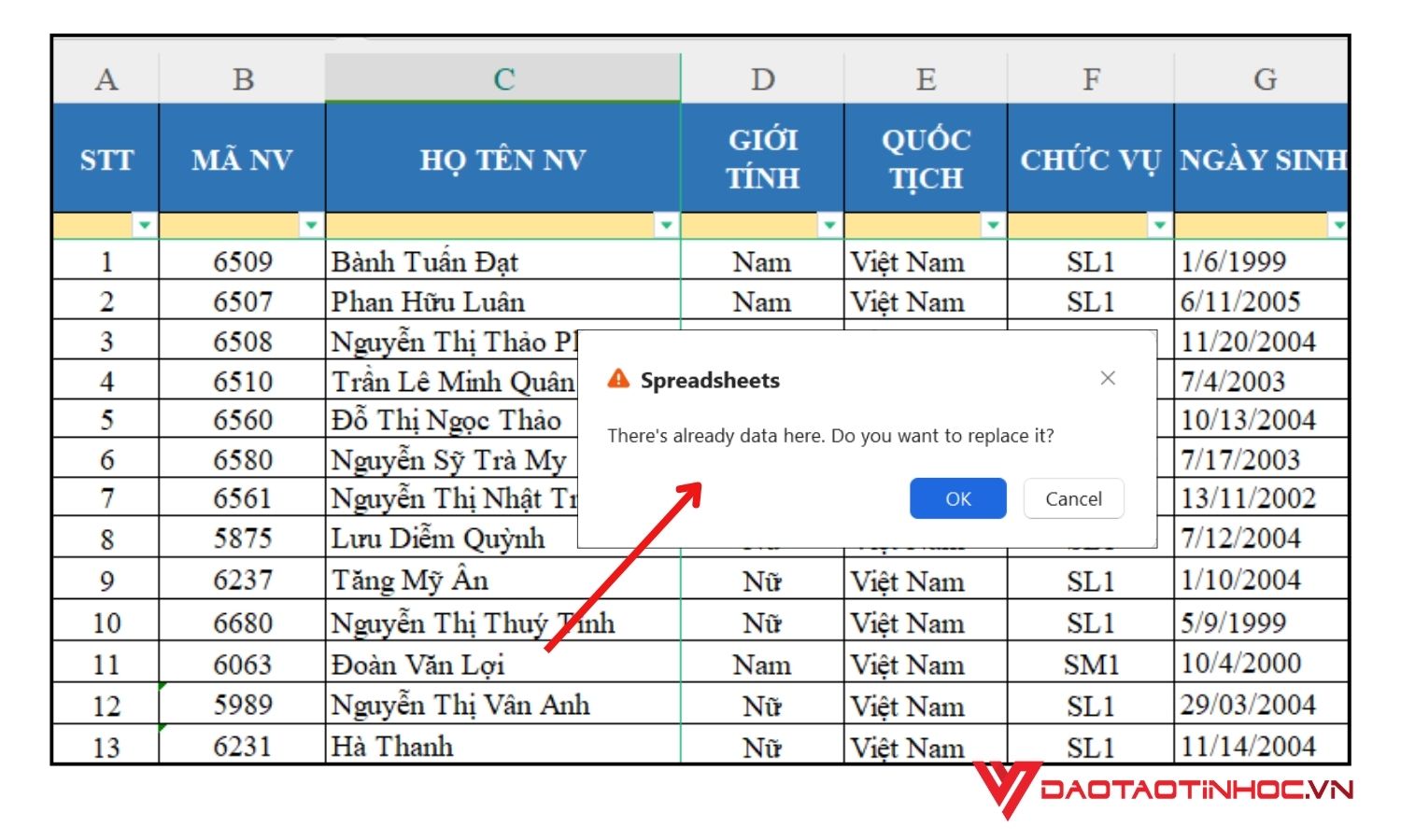 Kéo thả đổi vị trí cột trong Excel - Lưu ý
