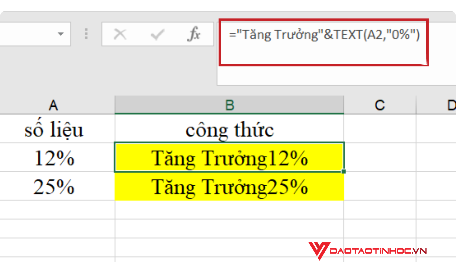 Kết hợp văn bản và số trong hàm TEXT