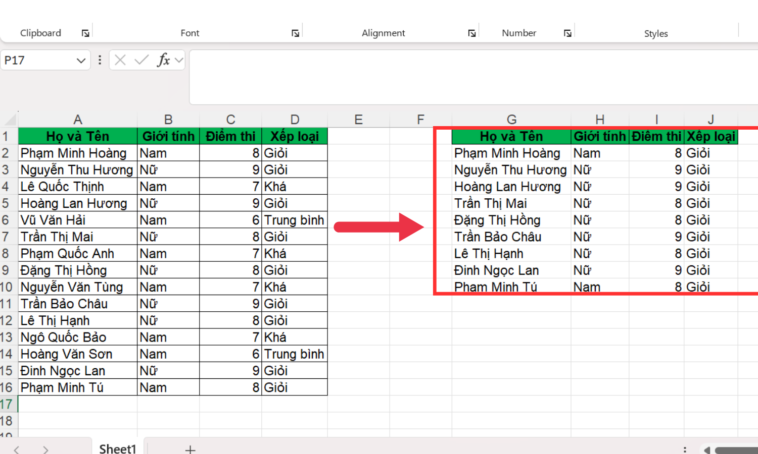Sử dụng hàm để lọc dữ liệu với 1 điều kiện - bước 2