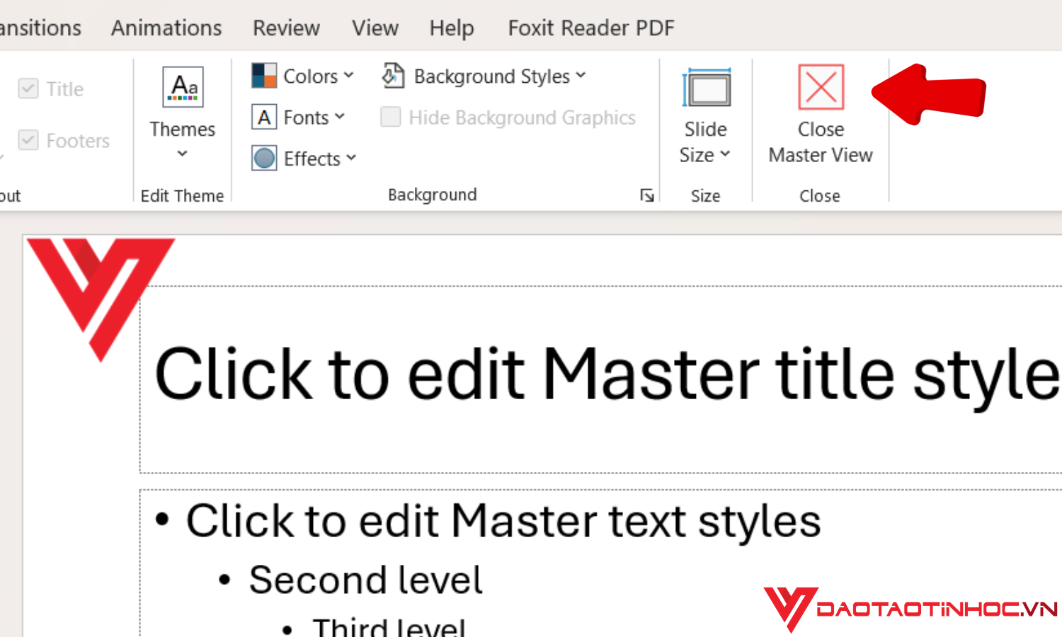 Kết thúc quá trình tạo Slide Master