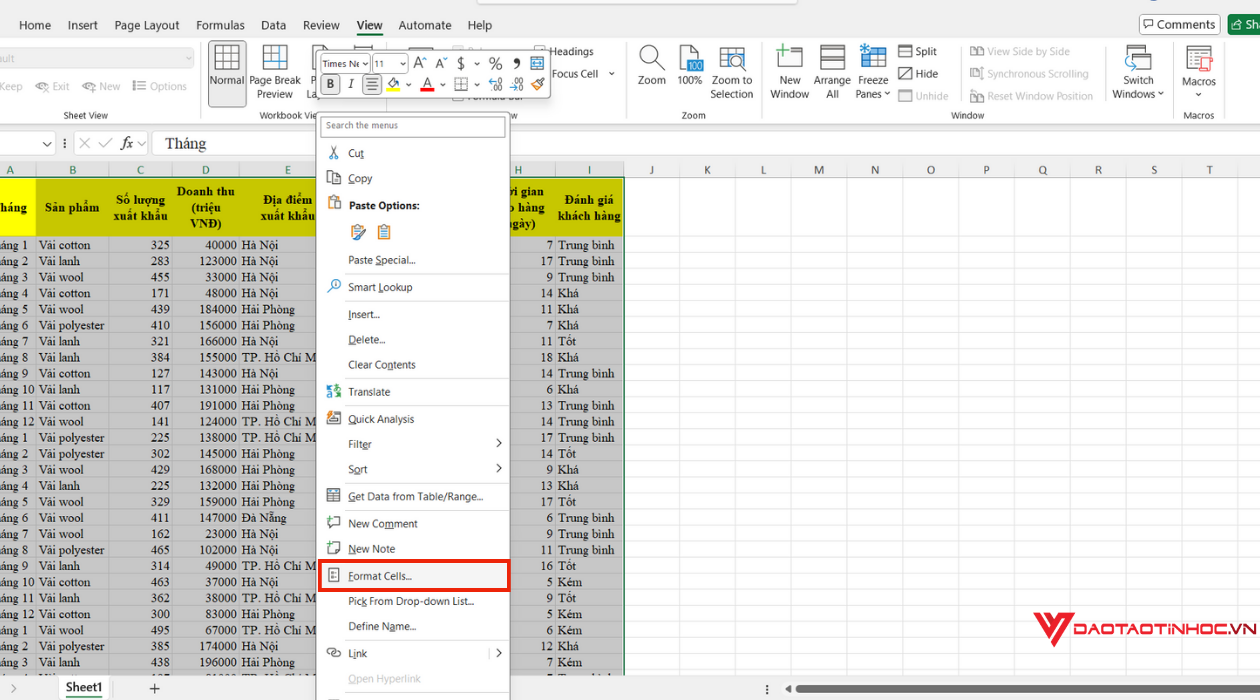 Khóa cột bảo vệ nội dung - Bước 2
