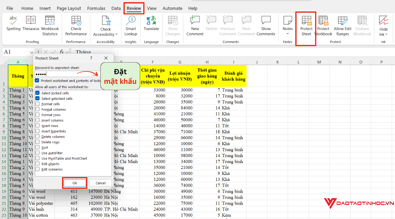 Khóa cột bảo vệ nội dung - Bước 5