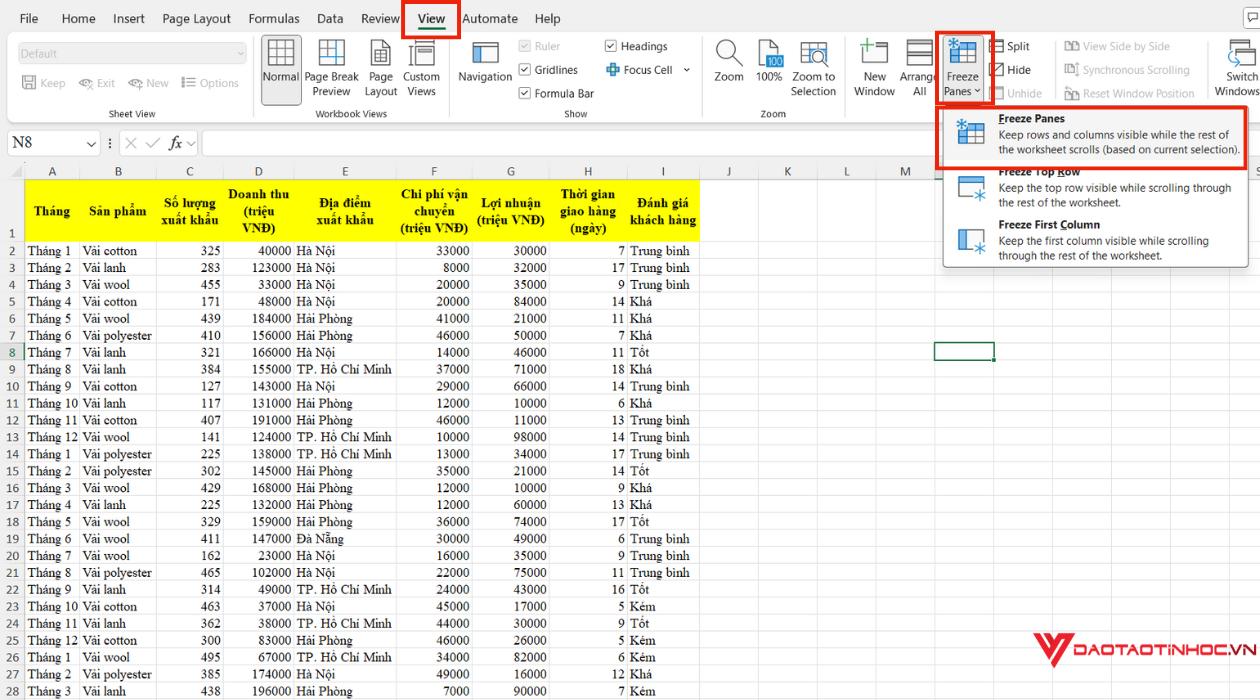 Khóa hiển thị nhiều cột - Bước 2