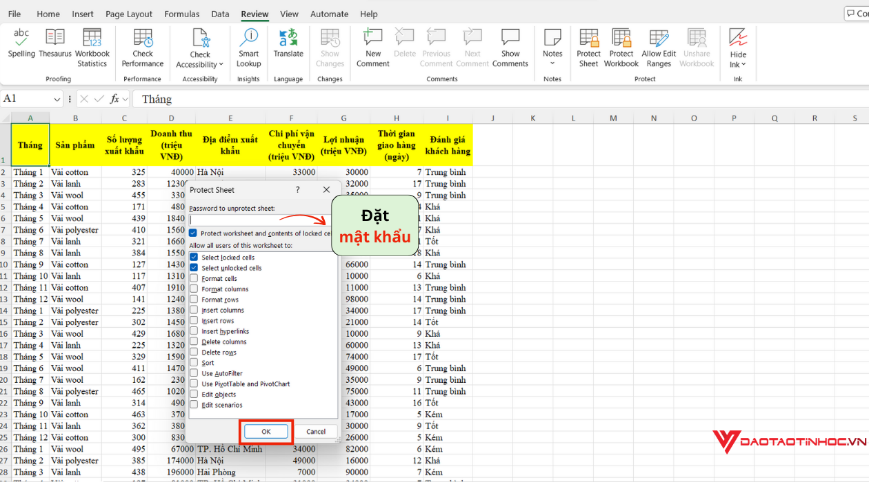 Khóa ô trong Excel - Bước 3