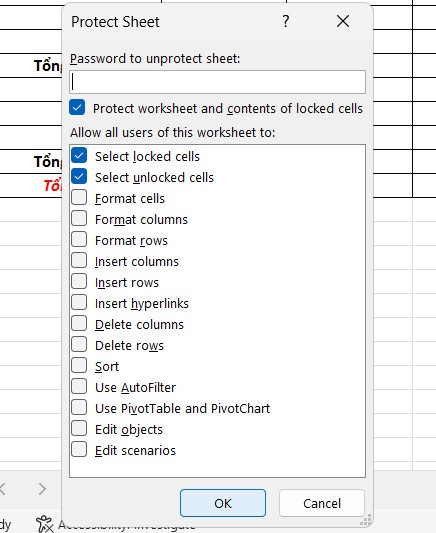 Khóa ô trong Excel bằng Protect Sheet