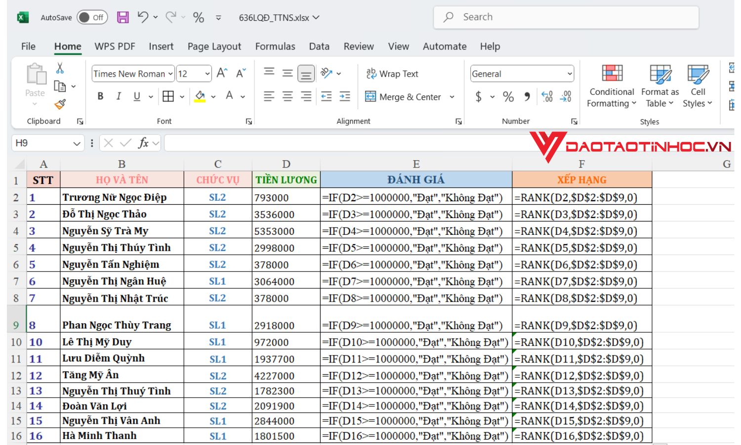 Kỹ năng Excel sử dụng hàm