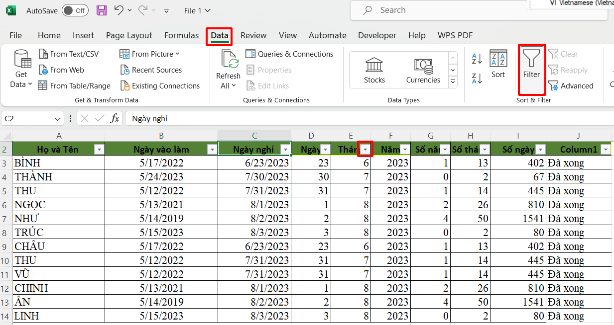 Lọc dữ liệu trong Excel nhanh chóng