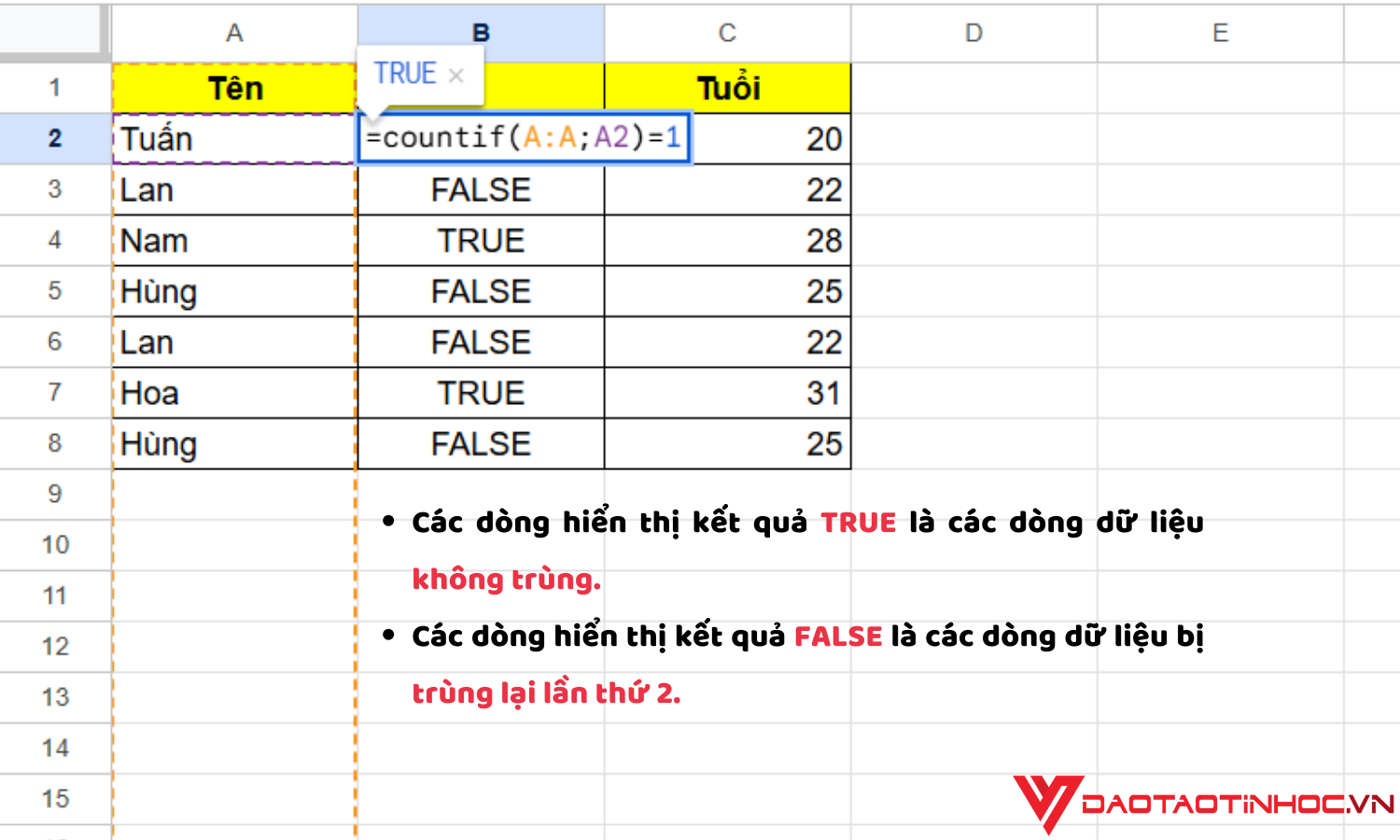 Lọc dữ liệu trùng và không trùng bước 2