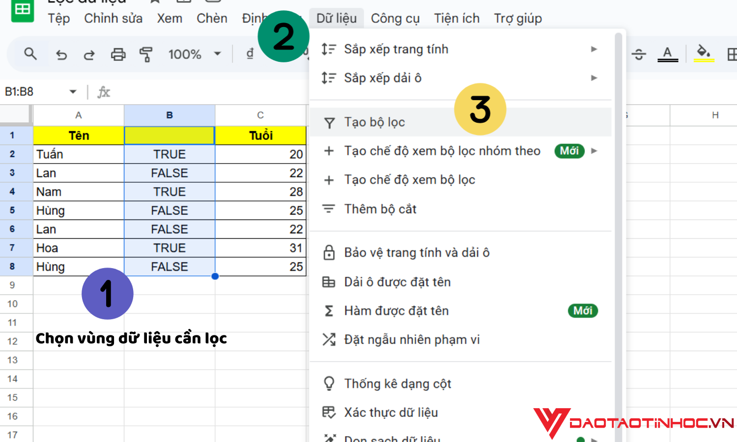 Lọc dữ liệu trùng và không trùng bước 3