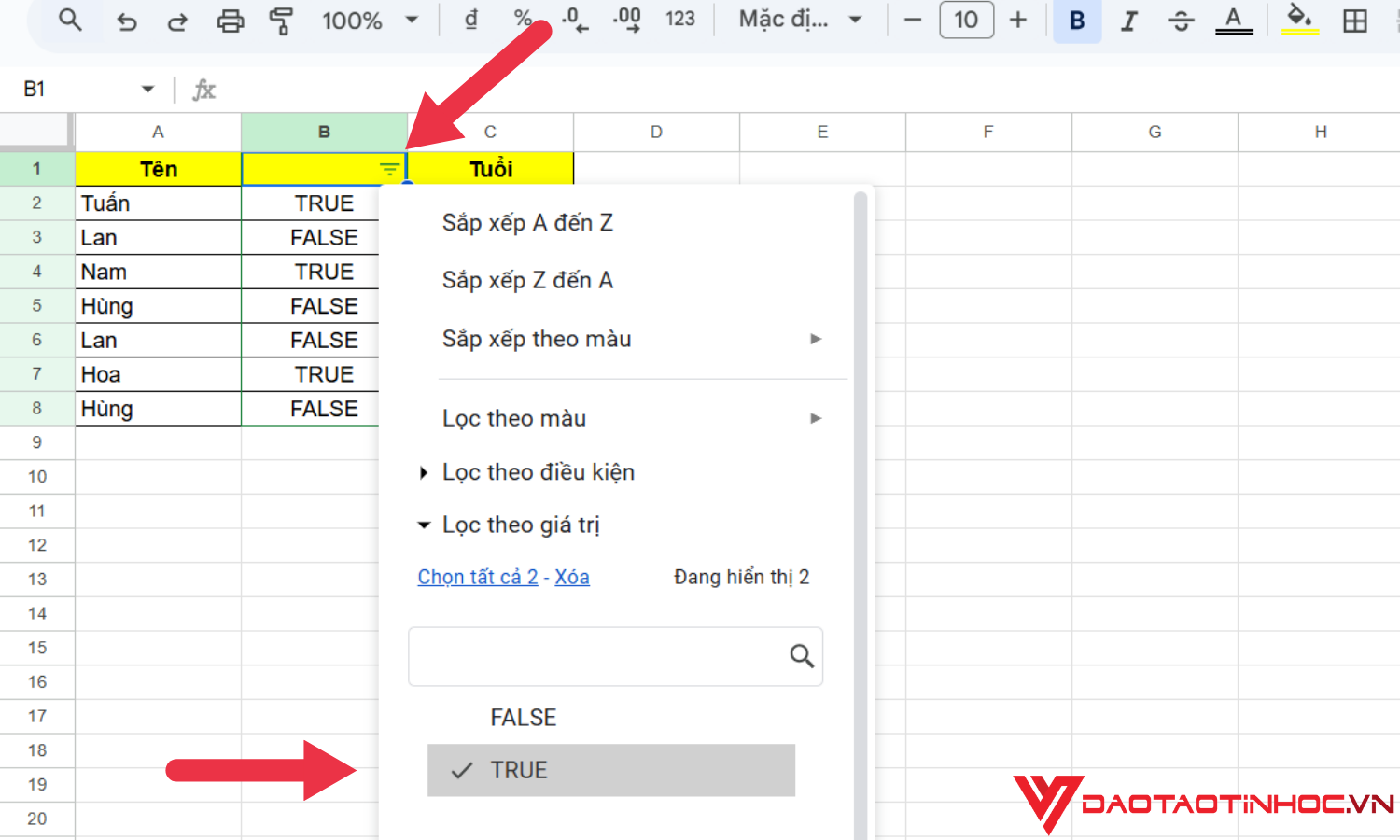 Lọc dữ liệu trùng và không trùng bước 4