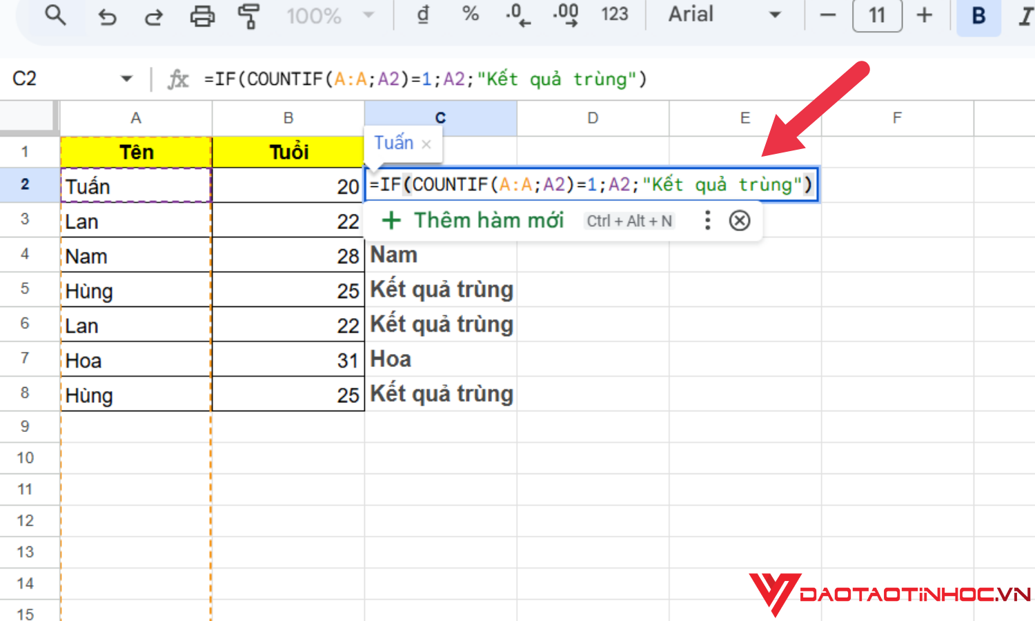 Lọc giá trị trùng xuất hiện 2 lần trở đi bước 1
