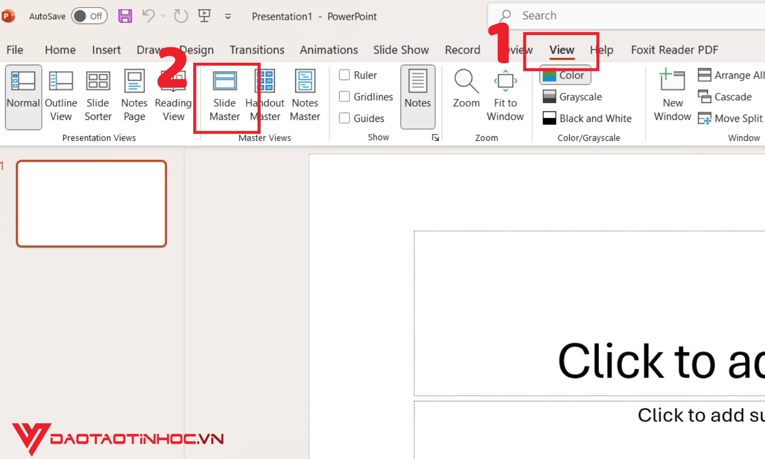 Mở chế độ Slide Master