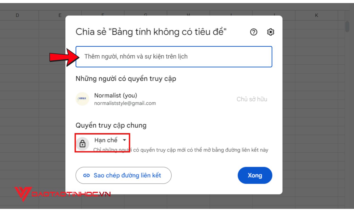 Chia sẻ quyền truy cập trên Google Sheet