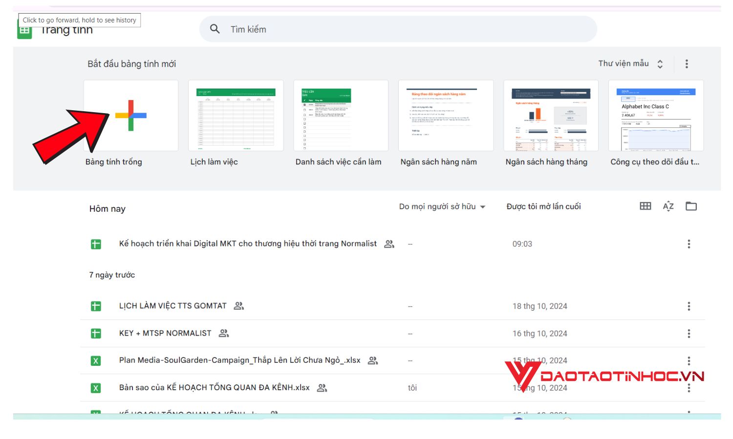 Mở trang tính trống trong Google Sheets