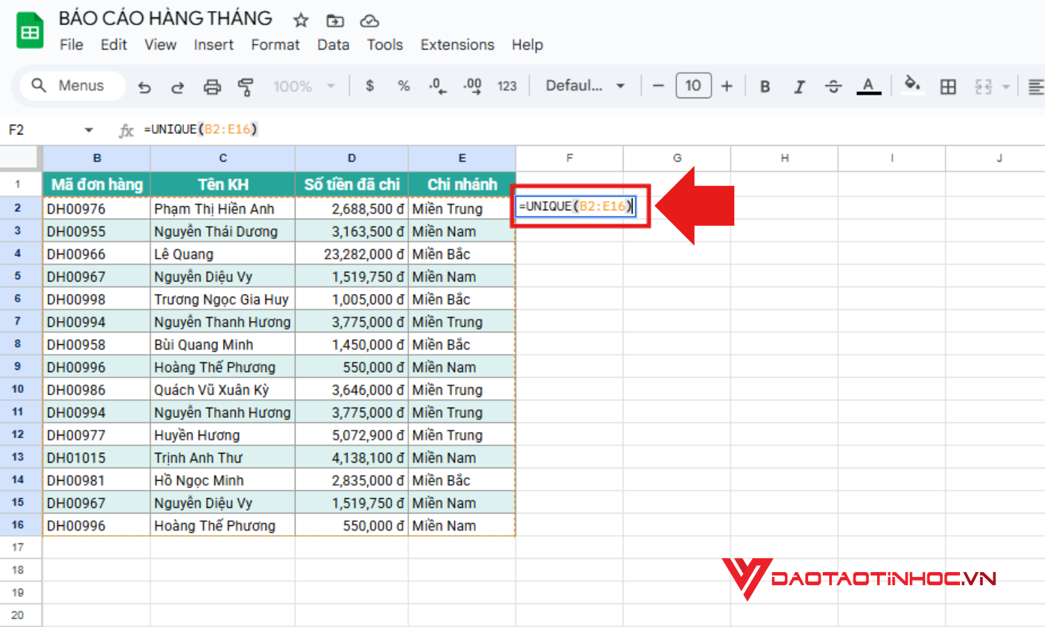 Nhập công thức vào ô trống trong sheets